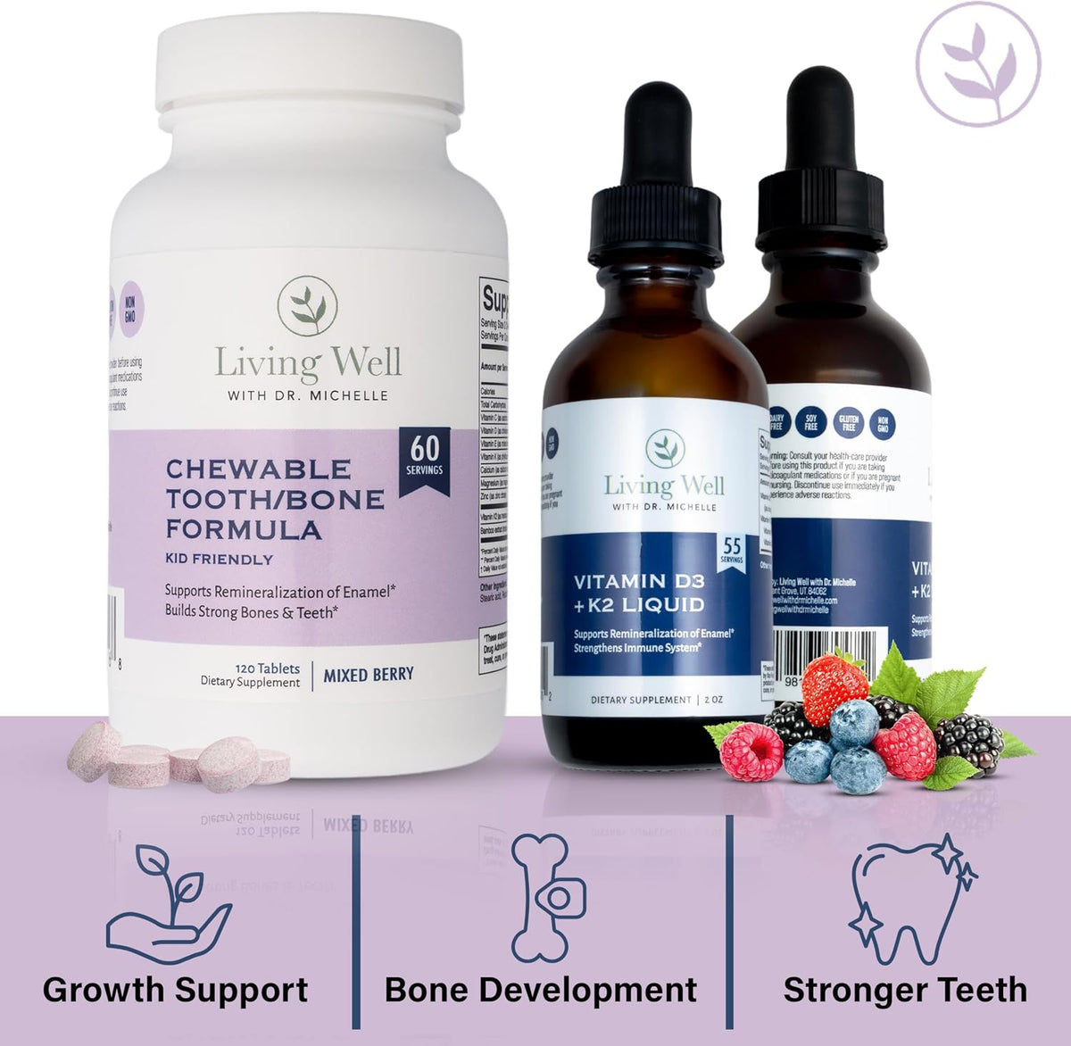 Kids Tooth & Bone Support, Chewable Calcium + D3 K2 & Liquid Vitamin D