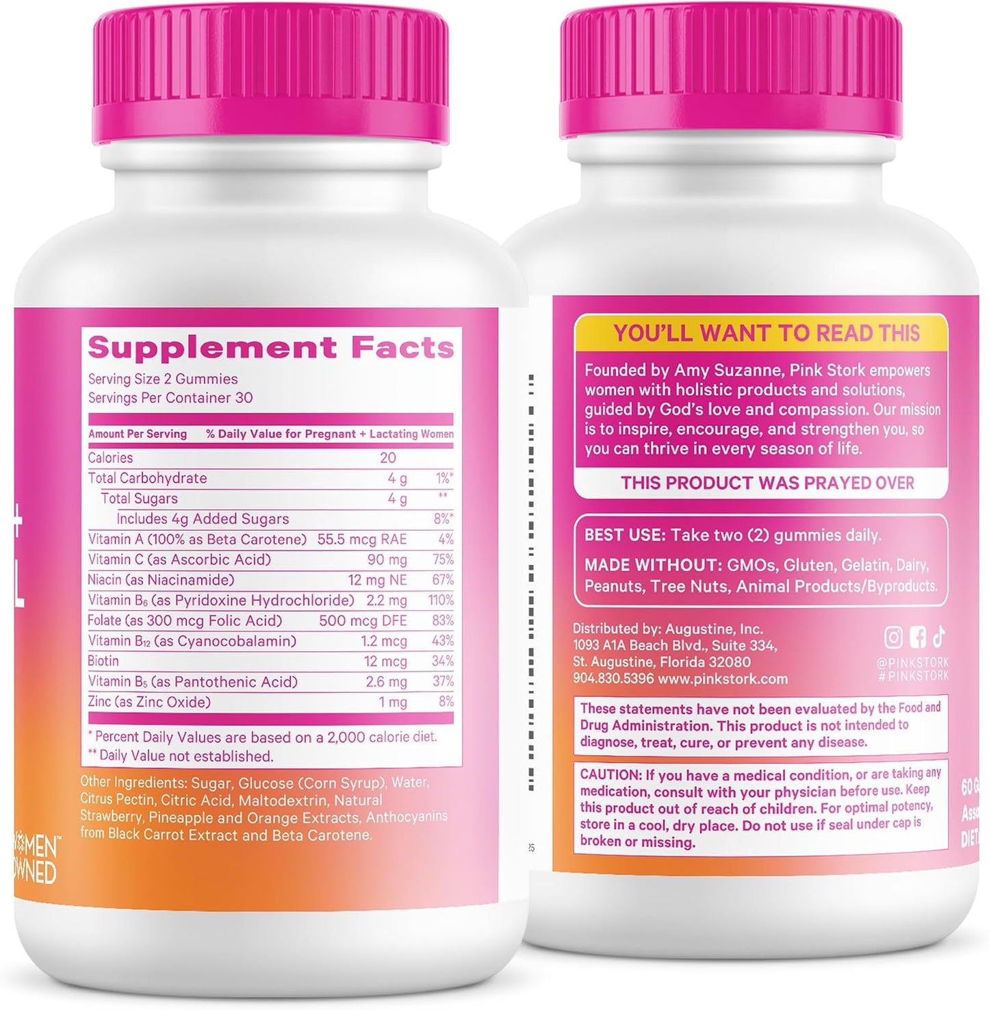 Pink Stork Fertility + Prenatal + Postnatal Gummy Vitamins, 60 Count | Full Motherhood Journey Support, Folate, B Vitamins, Zinc & Biotin, Postpartum Essentials, Assorted Fruit