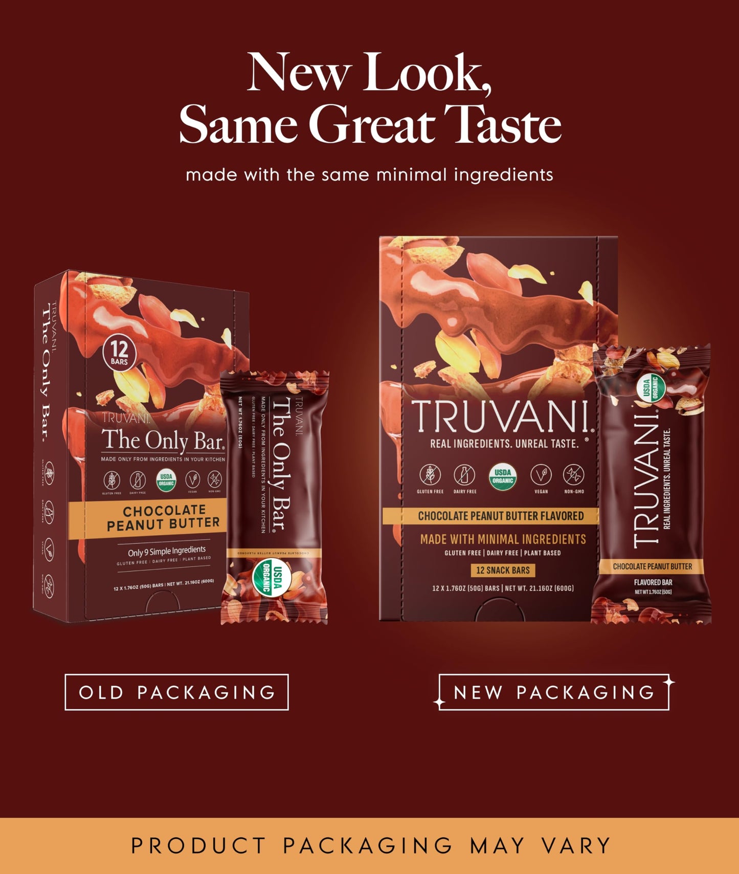 Truvani Plant Based Snack Bars | Variety | 12 Pack | Vegan | 5-8g Protein | USDA Organic and Vegan | Dairy, Soy, and Gluten Free | Individually Wrapped