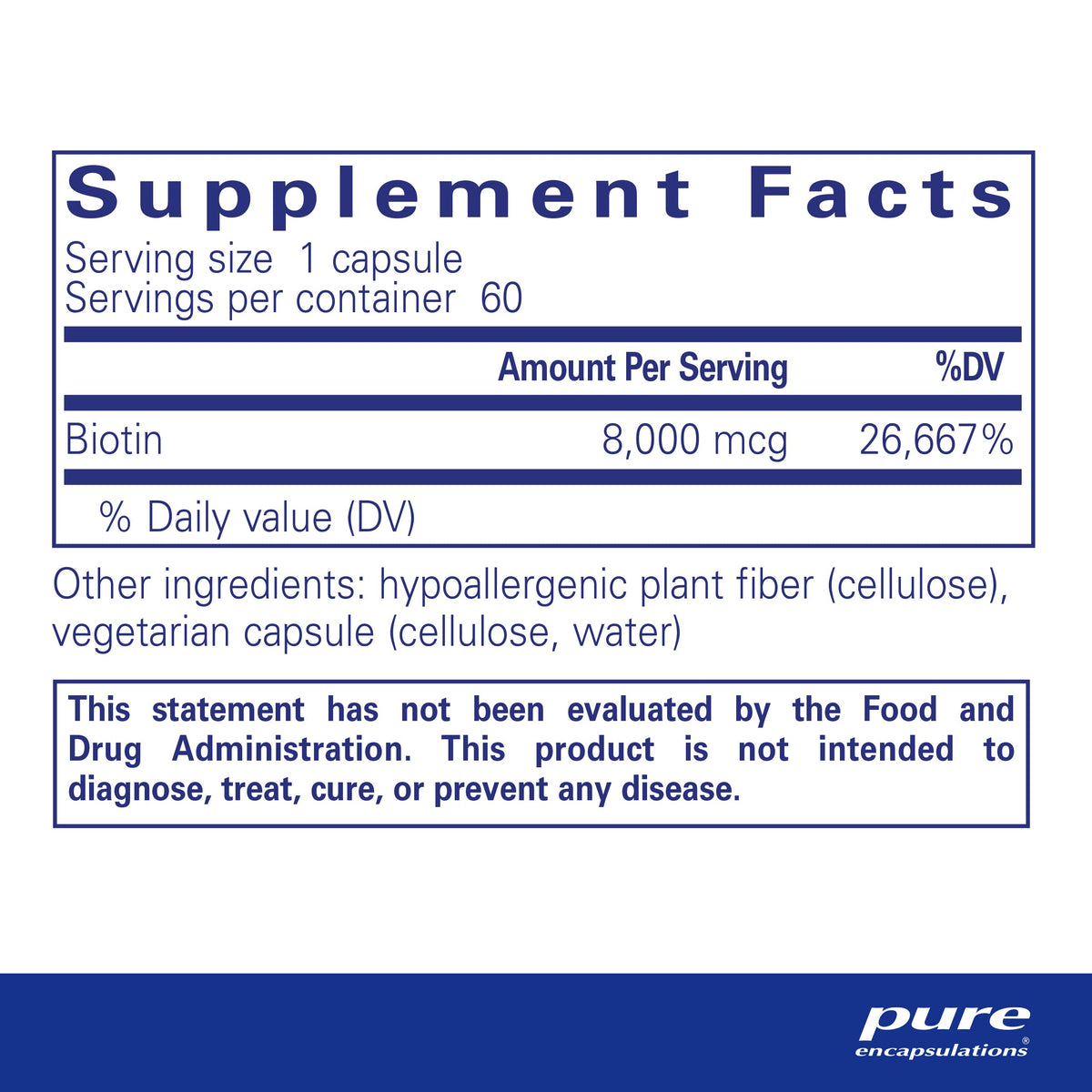 Pure Encapsulations Biotin 8 mg - B Vitamin Supplement to Aid Stress Relief, Hair, Skin