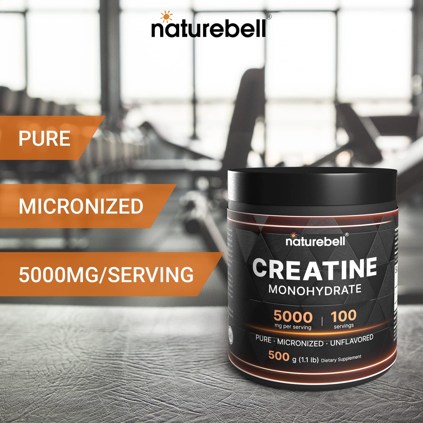 NatureBell Creatine Monohydrate Powder 1,000g, 5,000mg Per Serving, 200 Servings (2.2 lb) | Micronized, Pure & Unflavored | Pre-Workout Muscle Support* | Keto, Vegan, Filler-Free