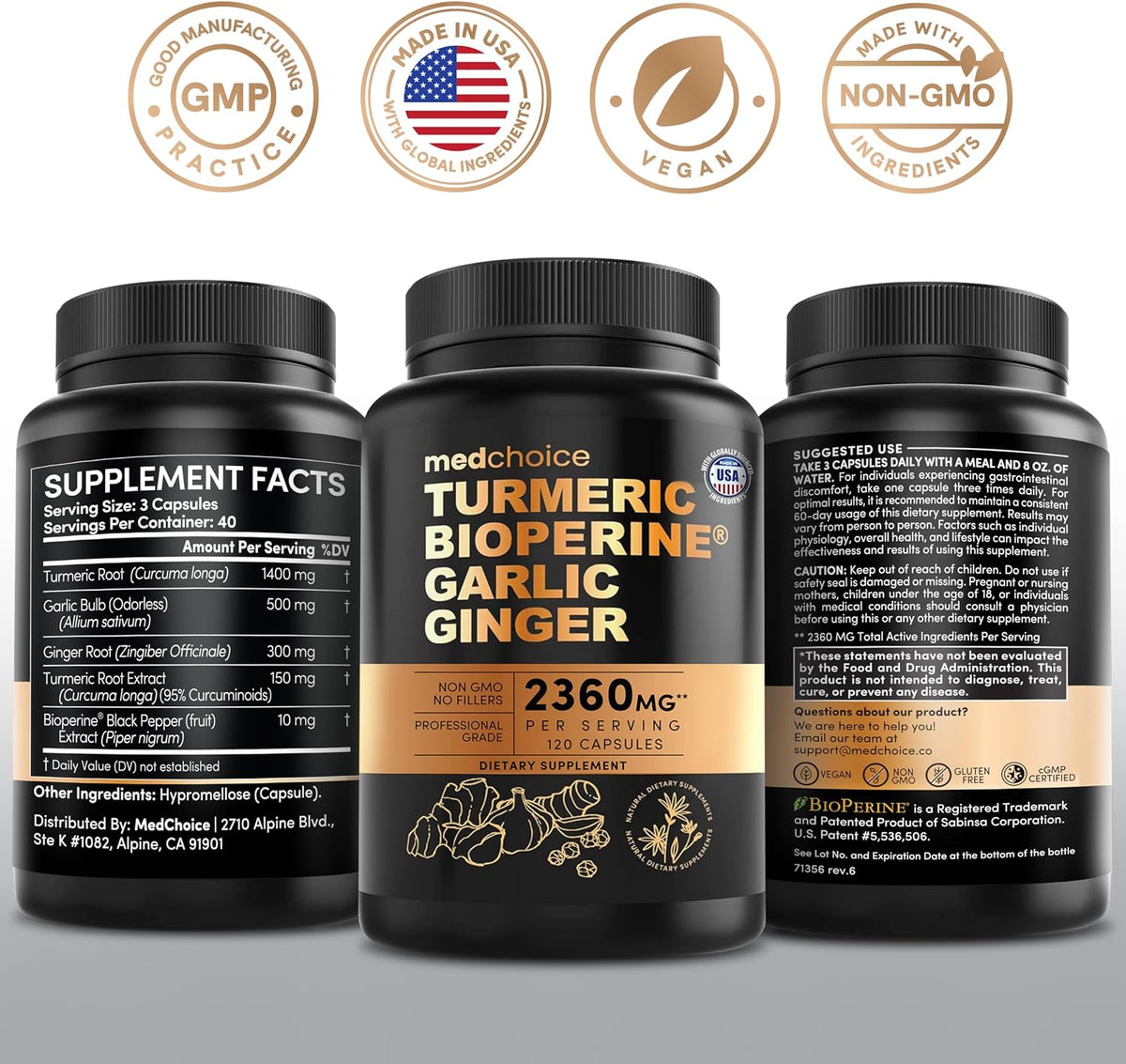 MEDCHOICE 4-in-1 Turmeric Joint Support with Garlic & BioPerine, 120ct
