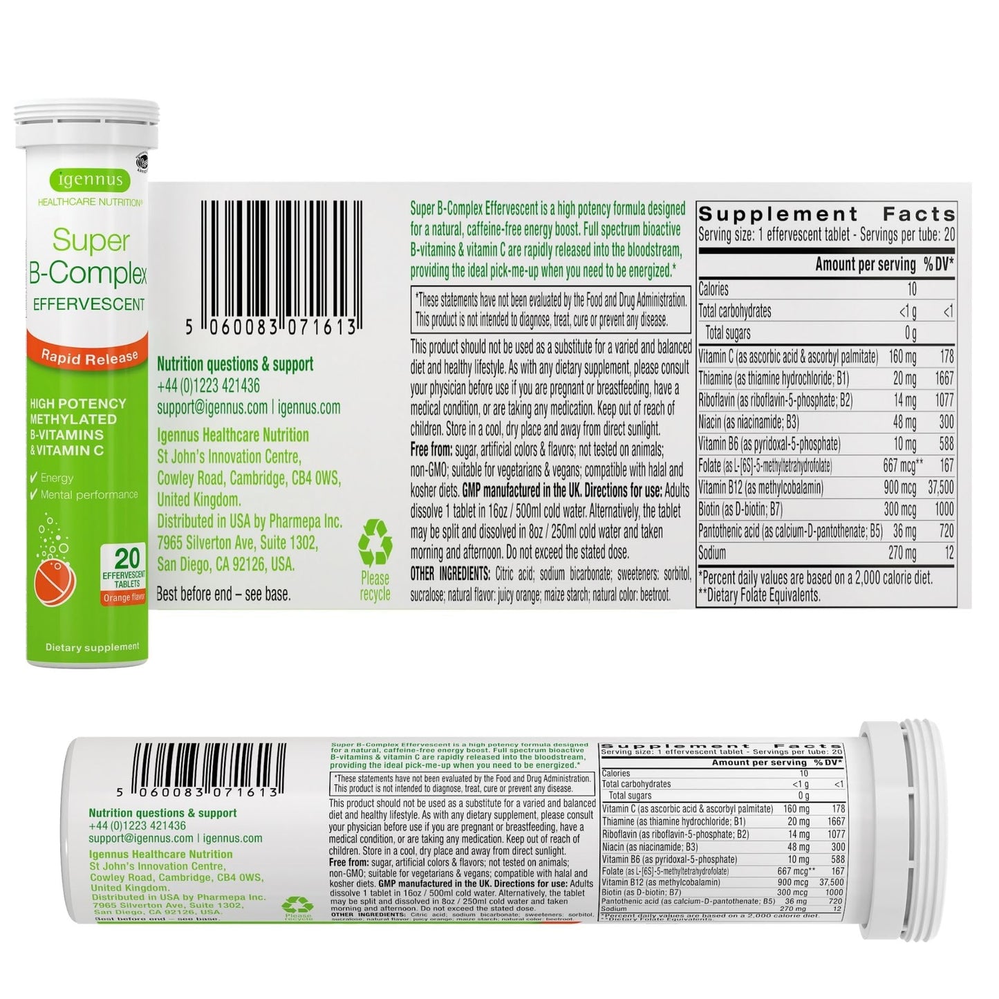 Igennus High Absorption Super B-Complex Methylated & Active B Vitamins | Sustained Release, Clean Label, Energy, Mood & Cognitive Performance, Methylfolate & Methyl B12, Lab Verified, 60 Tablets