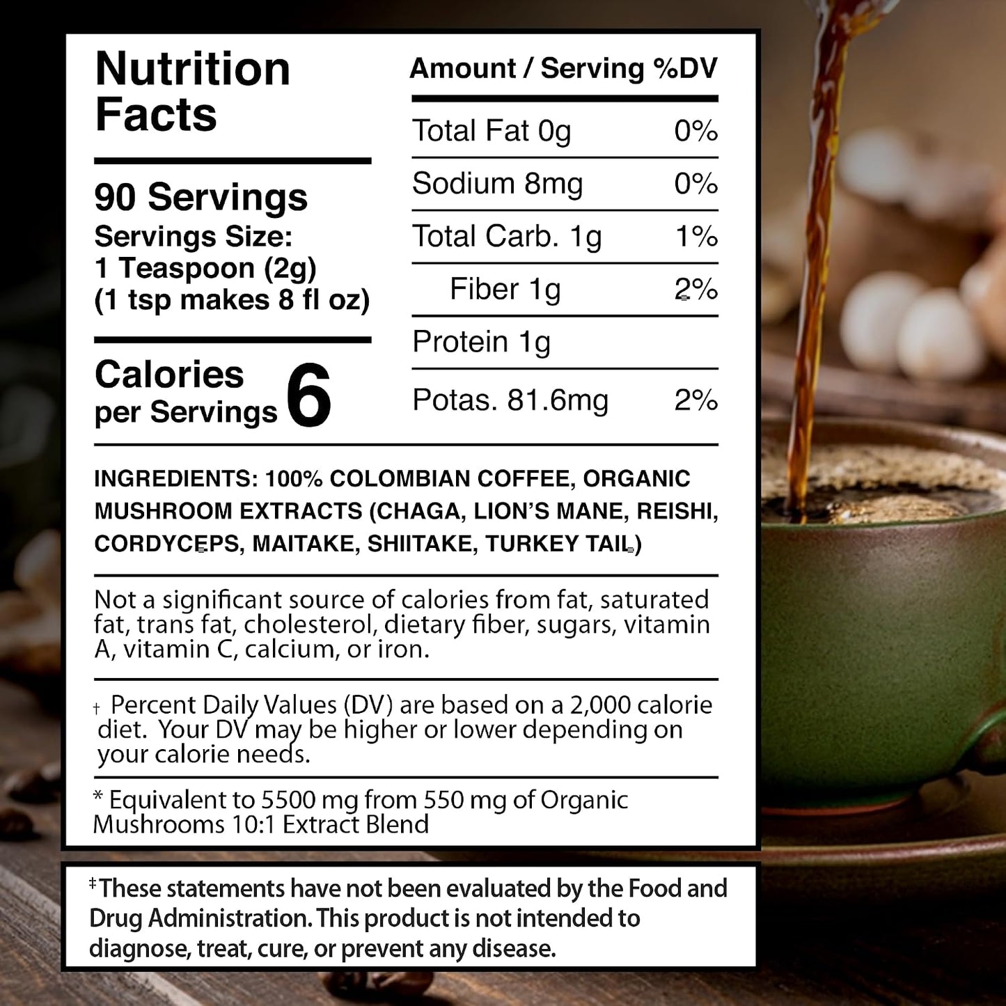 WELLNESS LABSRX Mushroom Powder 2000mg - Mushroom Coffee Blend 5500mg | Bundle