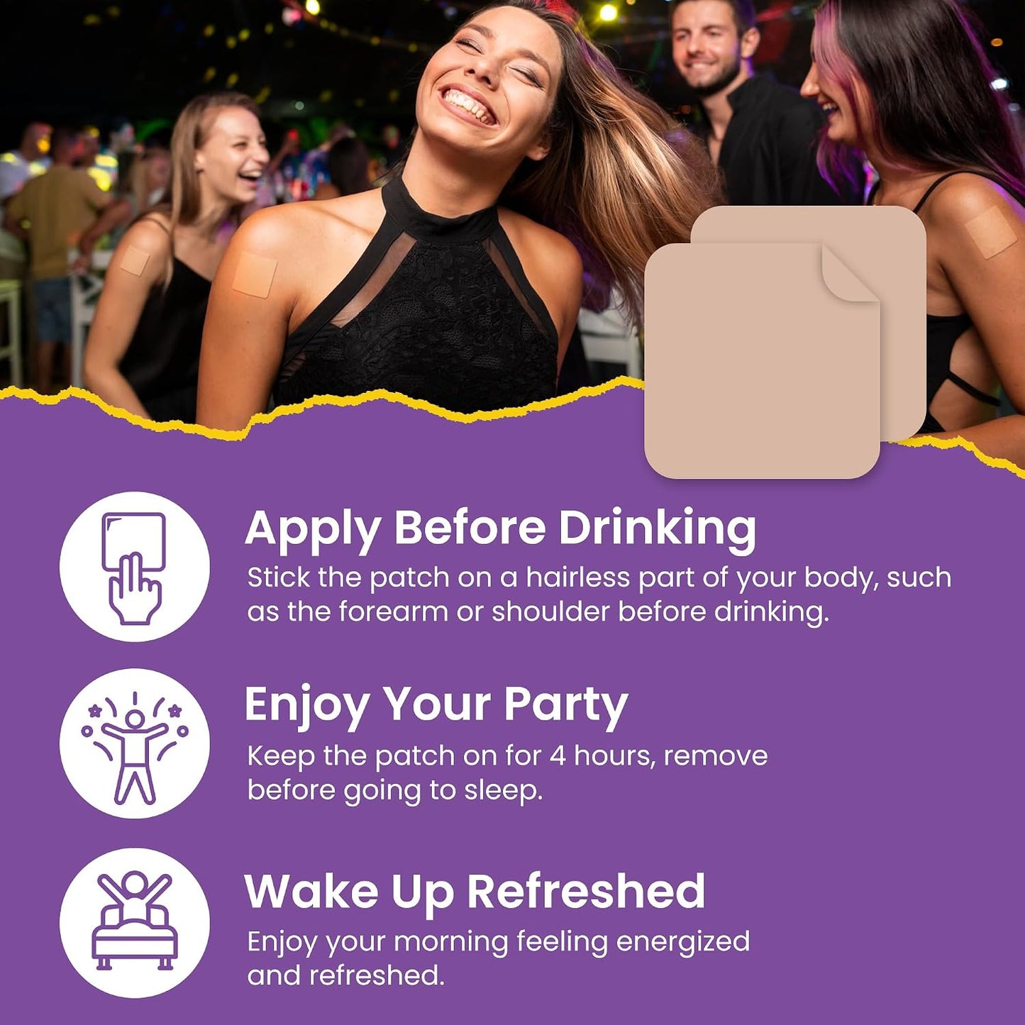 Recovery Patches 60 Pack - Wake Up Refreshed & Energized | Skin-Friendly | 100% Natural Ingredients, Patch For Party, Skin-Friendly & Waterproof, Apply Before Drinking, Enhanced Morning Formula