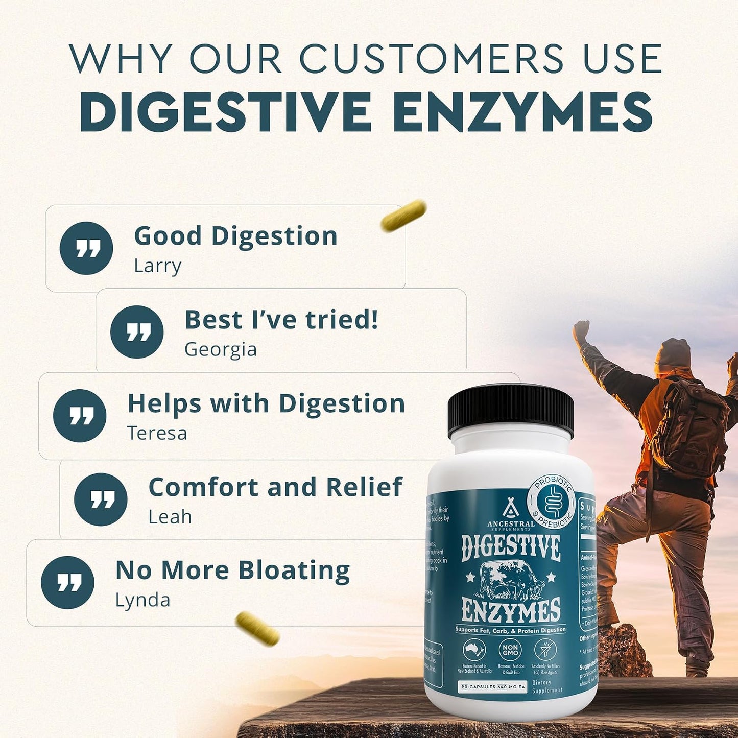 Ancestral Supplements Digestive Enzymes for Women & Men, 90 Ct | Probiotics plus grass fed beef organ supplements support gut health, digestion and nutrient absorption.