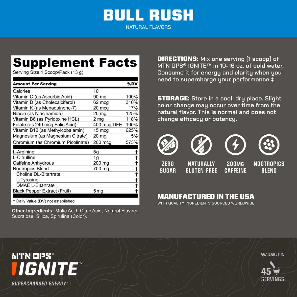 MTN OPS Ignite Energy Powder, Zero Sugar, Tiger's Blood