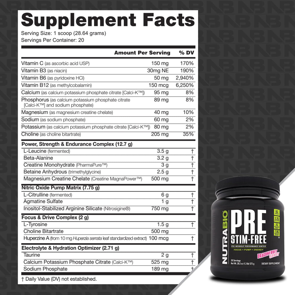NutraBio PRE Stim Free - Caffeine Free Pre Workout Powder - Sustained Energy, Mental