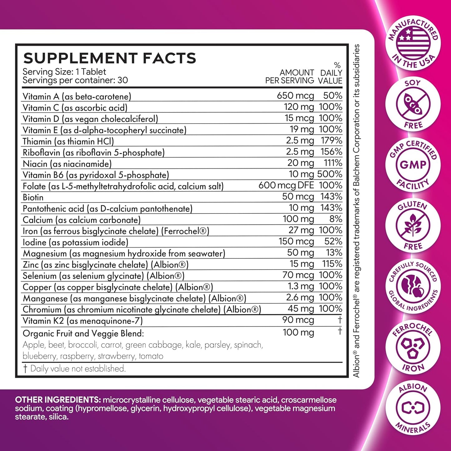 by INDICAID Prenatal Vitamins for Women- Sophisticated Folate and 18 Vitamins and Minerals for Neural Tube Support & Fetal Brain Development, Gluten-Free, Dairy-Free & Soy-Free - 30 Servings