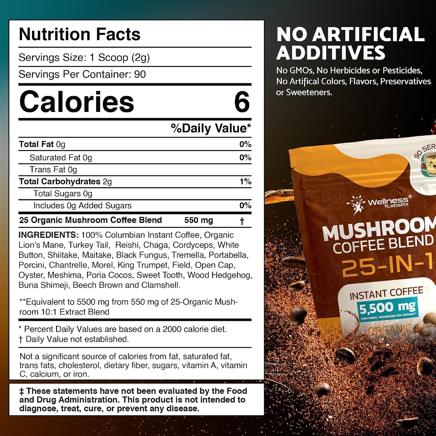 WELLNESS LABSRX Mushroom Coffee 25-in-1 with Instant Mushroom Coffee Blend 5500mg | Bundle