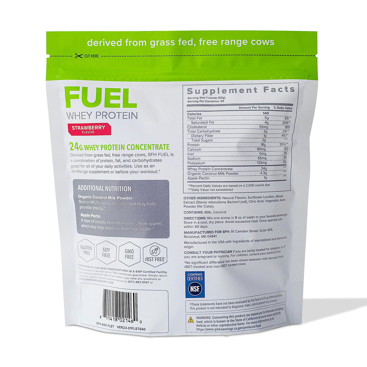 SFH Fuel Whey Protein Powder Great Tasting Grass Fed Whey | MCTs & Fiber for Energy