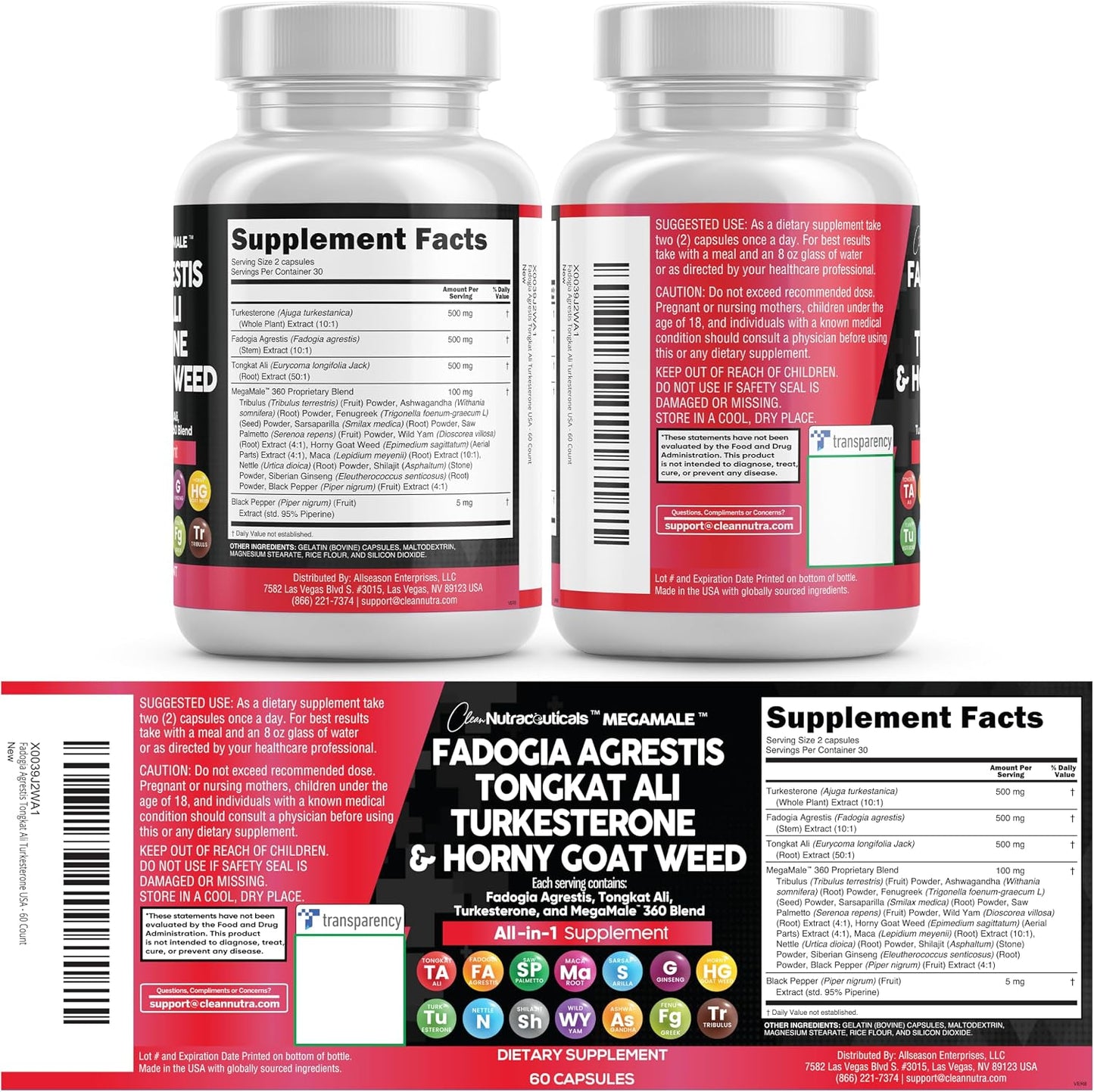 Clean Nutraceuticals Fadogia Agrestis Tongkat Ali Turkesterone Supplement with Horny Goat Weed, Saw Palmetto, Maca Root, Siberian Ginseng, Tribulus Terrestris, Fenugreek, Wild Yam - 60 Count