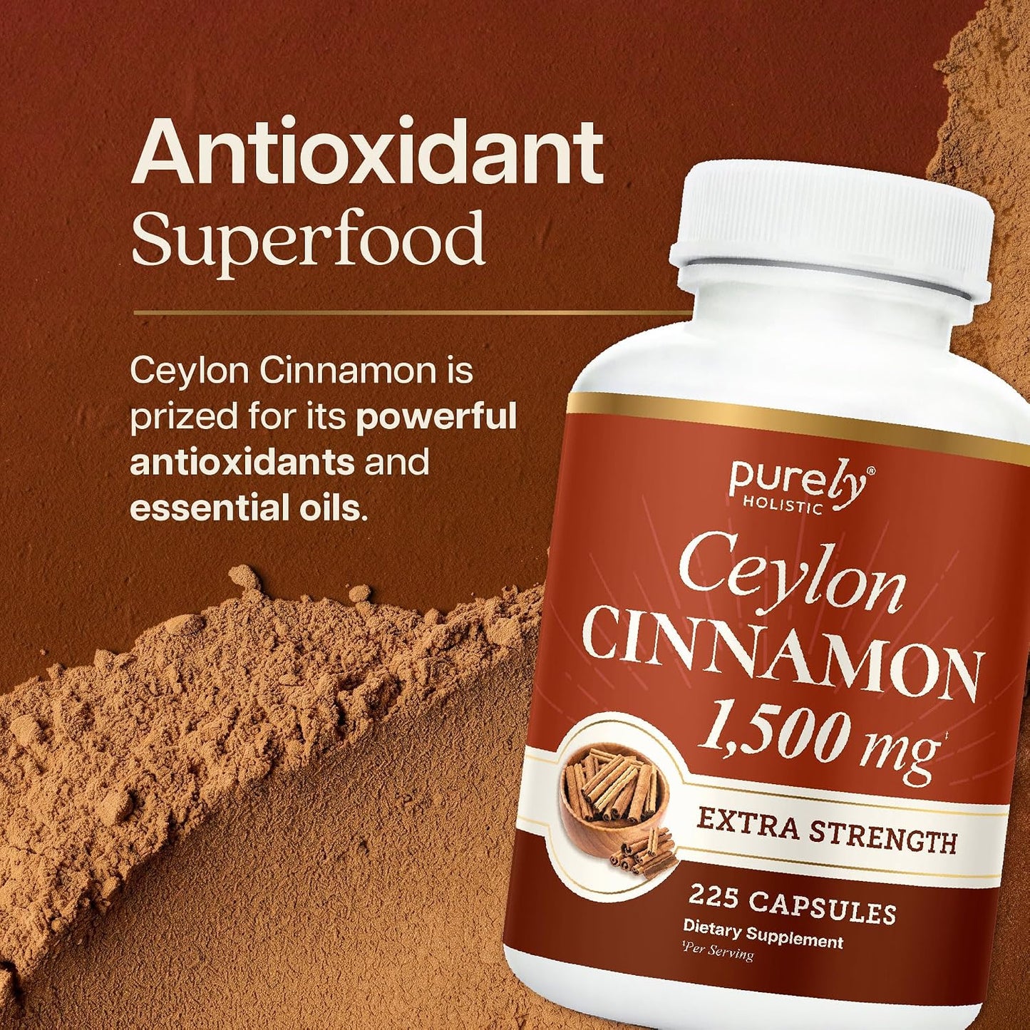 Ceylon Cinnamon Capsules 1500MG, 75 Servings, Powerful Antioxidant Activity | True Sri Lankan Ceylon Cinnamon Supplements, Daily Nutritional Balance Support, Vegan & Non-GMO, 225 Capsules (75 Day Supply)