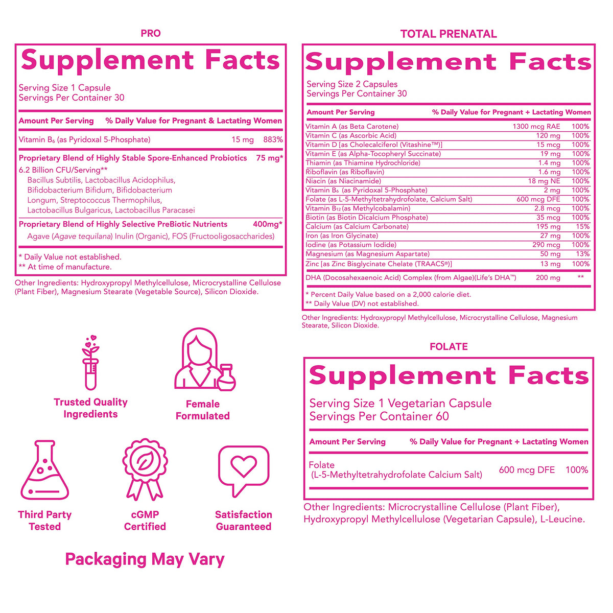 Pink Stork Ultimate Prenatal Vitamin Trio: Total Prenatal + Pro + Folate, Pregnancy Probiotic for Women