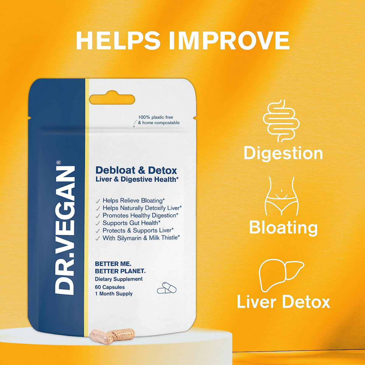 DR.VEGAN Debloat & Detox | Bloating, Digestion, Liver Support | Vitamins & Supplements