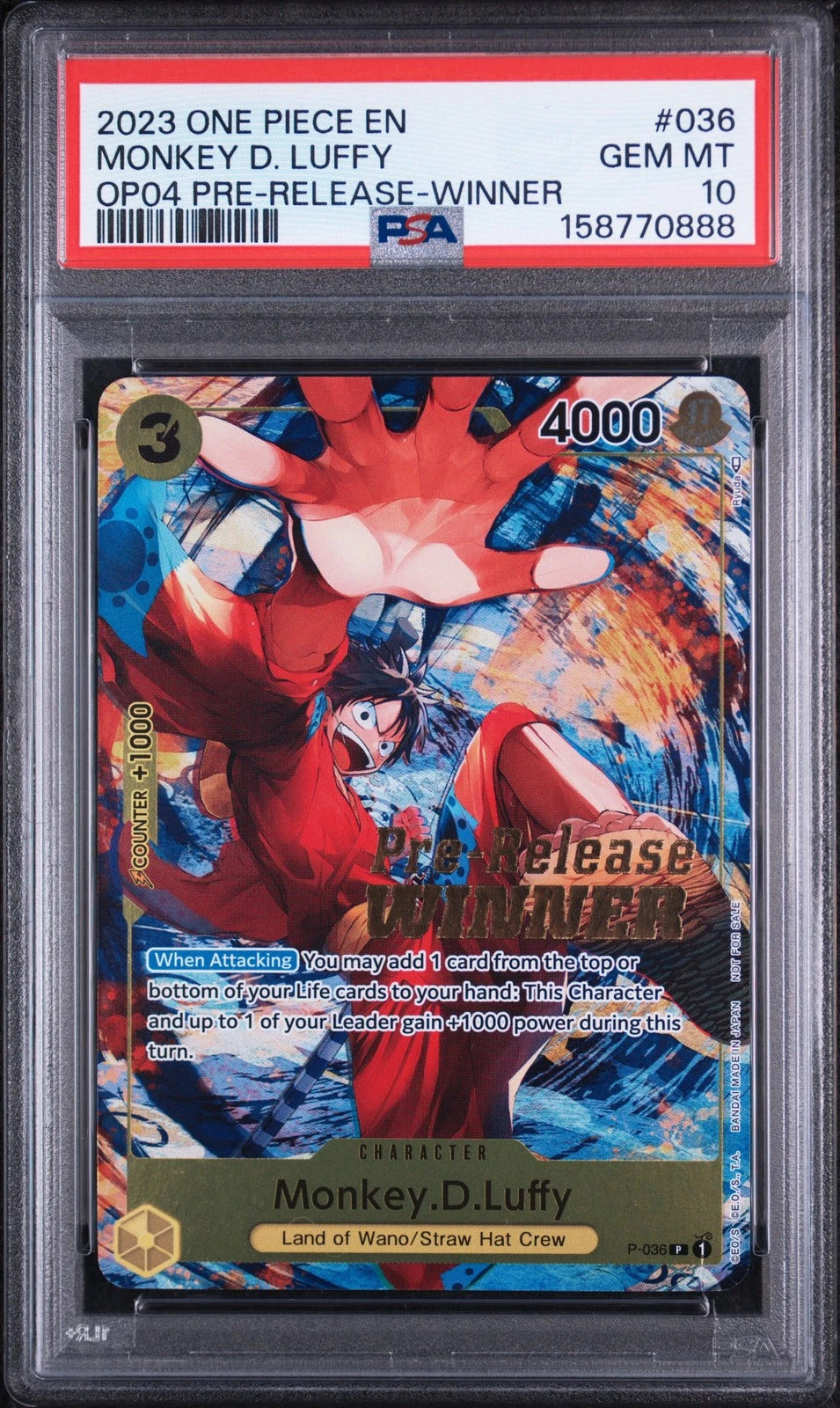 2023 ONE PIECE PROMOS #036 MONKEY D. LUFFY PSA GEM MT 10