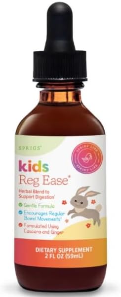 SPRIGS Kids Reg Ease Digestive Supplement, 2 Fl Oz | Gentle Herbal Blend Tincture with Organic Herbs Like Cascara & Ginger to Support Child Digestion | Encourages Regular Bowel Movement in Children