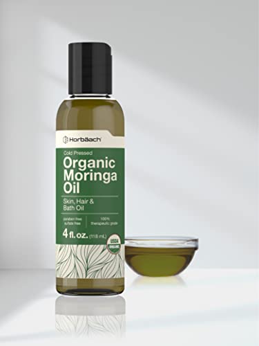 Organic Moringa Oil | 4 fl oz | for Face, Hair, and Skin | 100% Therapeutic Grade | Paraben