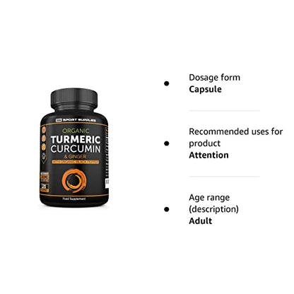Organic Turmeric Capsules High Strength and Black Pepper with Active Curcumin