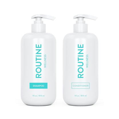 Routine Wellness Shampoo and Conditioner Set for Stronger Hair - Vegan, All Natural Biotin
