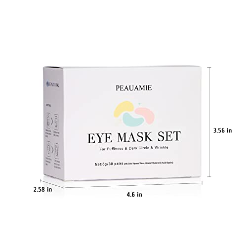 PEAUAMIE Under Eye Patches (30 Pairs) Gold Eye Mask and Hyaluronic Acid Eye Patches