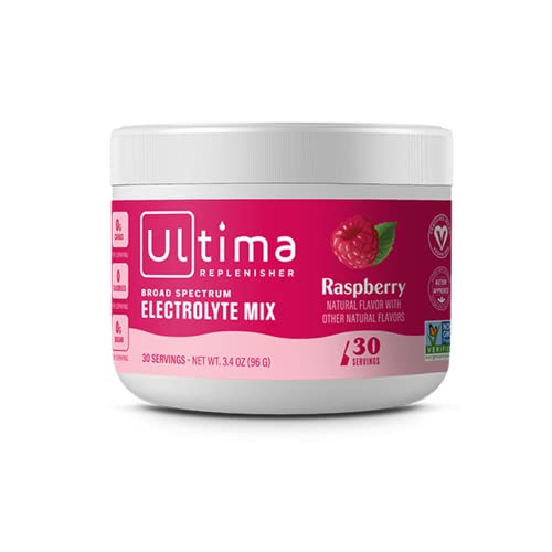 Ultima Replenisher Raspberry Electrolyte Powder, New Formula, 30 Serving Canister 