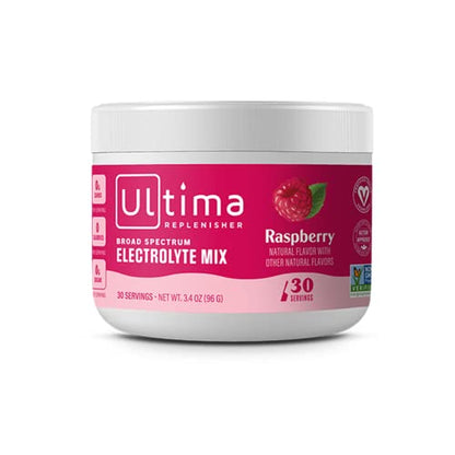 Ultima Replenisher Raspberry Electrolyte Powder, New Formula, 30 Serving Canister 
