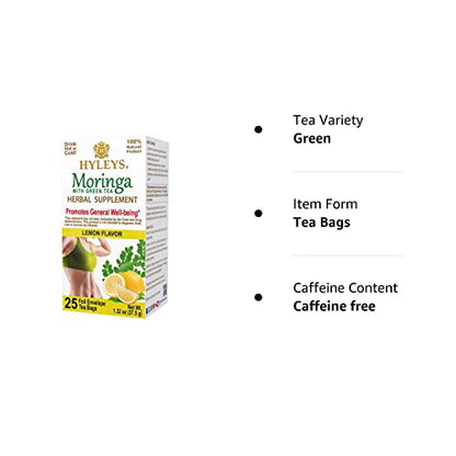 Hyleys Tea Moringa Oleifera with Lemon Flavor - 25 Tea Bags (Miracle Tree Tea)