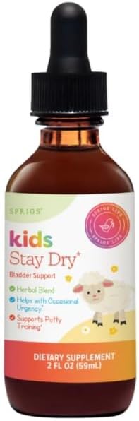 SPRIGS Kids Stay Dry Bladder Support Supplement, 2 Fl Oz | A Herbal Blend of Agrimony & Organic Plantain Leaf I Supports Bladder Control, & Potty Training for Less Bedwetting & Urinary Health