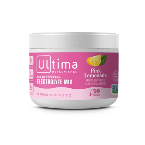 Ultima Replenisher Electrolyte Hydration Drink Mix, Pink Lemonade, 30 Serving Tub 