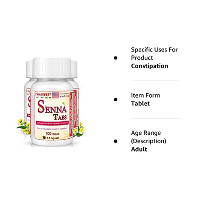 Senna Tablets 100 Ct. | Natural Vegetable Laxative [Made in USA] | Laxatives for Constipation