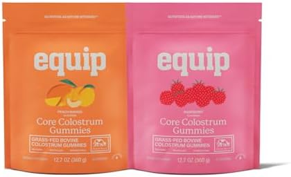 Equip Foods Core Colostrum Gummies - Delicious and Convenient - 1g Ultra-Premium Grass Fed Colostrum Per Serving - Gut Health, Immunity, Hair and Skin, Peach Mango & Raspberry