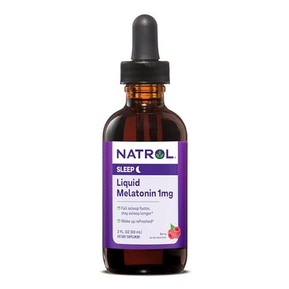 Natrol Liquid Melatonin 1mg, Berry-Flavored Dietary Supplement for Restful Sleep, 2 Fl Oz