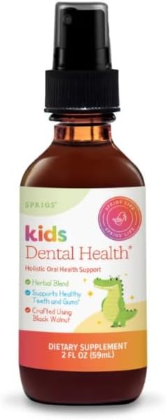 SPRIGS Kids Dental Health Herbal Rinse, 2 Oz | Fluoride Free Formula for Children's Oral Hygiene | Sweet Taste with Black Walnut & White Oak for Strong Teeth & Gums & a Clean, Healthy Smile