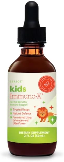 SPRIGS Kids Immuno-X, 2 Fl Oz | Children's Immune Support for Year-Round Health | A Tasty Natural Tincture of Organic Herbs Echinacea & Elder for Respiratory Function & a Healthy Inflammatory Response