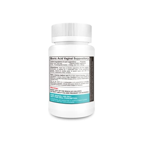 NutraBlast Boric Acid Vaginal Suppositories Complex w/Aloe Vera & FOS Prebiotic Enhancer