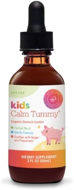 SPRIGS Kids Calm Tummy | Herbal Drops for Children with Organic Peppermint Ginger Chamomile | Drops for Stomach Comfort Healthy Digestion Gas Relief Gentle Liquid Kids Tummy Relief Calm Kid - 2 Fl Oz