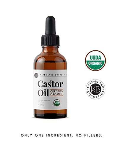 Kate Blanc Cosmetics Organic Castor Oil (4oz). 100% Pure, Cold Pressed, Hexane Free in a Glass Bottle