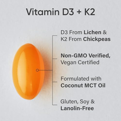 Sports Research Vitamin D3 + K2 with 5000iu of Plant-Based D3 & 100mcg of Vitamin