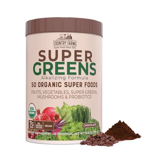 COUNTRY FARMS Super Greens Chocolate Flavor, 50 Organic Super Foods, USDA 