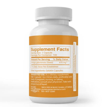 PURE ORIGINAL INGREDIENTS Irvingia, (100 Capsules) Always Pure, No Additives Or Fillers