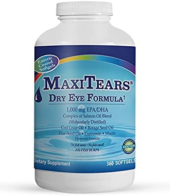 Dry Eye Supplement, Omega-3 Fish Oil Eye Health Supplement for Adults, Enteric-Coated Softgels with Mucin Complex, Turmeric Root, Eye Vitamins A & D3, EPA & DHA, 90-Day Supply, 360 Count