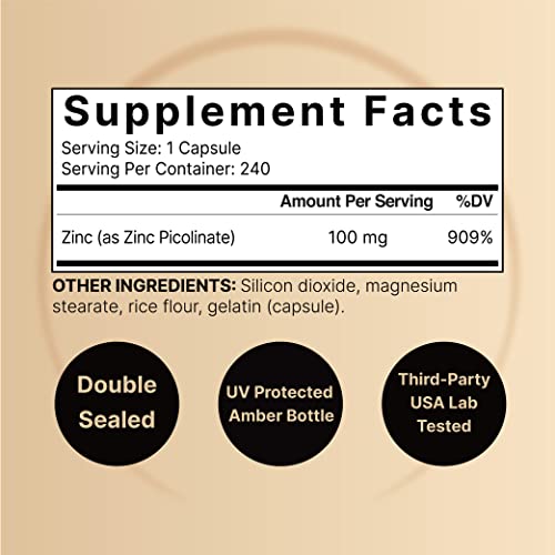 NatureBell Zinc Picolinate 100mg, 480 Count Capsules - Supports Immune System