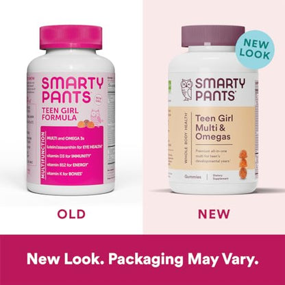 SmartyPants Teen Girl Multivitamin Gummies: Omega 3 Fish Oil (EPA/DHA), Vitamin D3