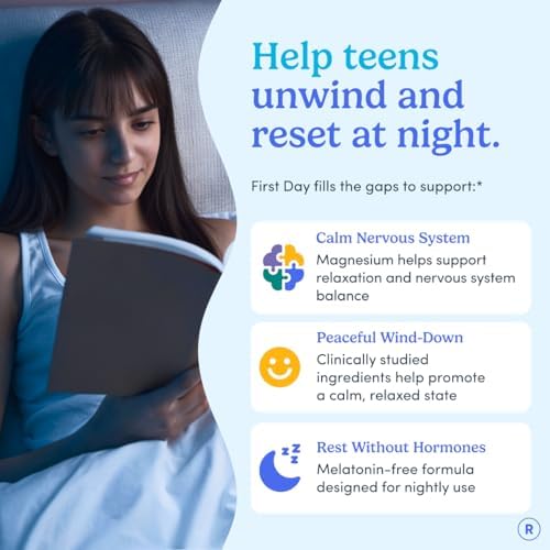 FIRST DAY Teen's Multivitamin, Calming Magnesium & Brain Focus Gummies | Daily Nutrients, Mood, & Focus | Clean Label Project Verified® | Vegan | 30-Day Supply