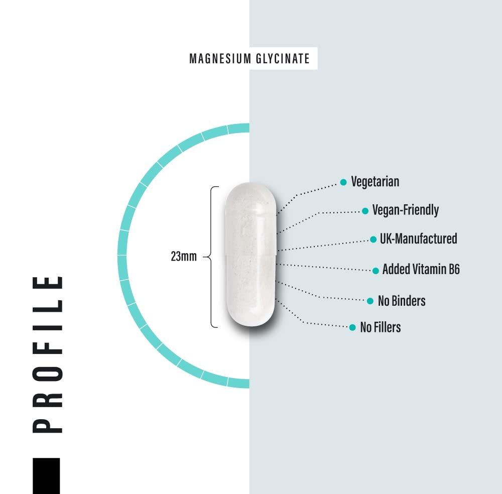Magnesium Glycinate Supplements & Vitamin B6 - 120 High Strength Capsules