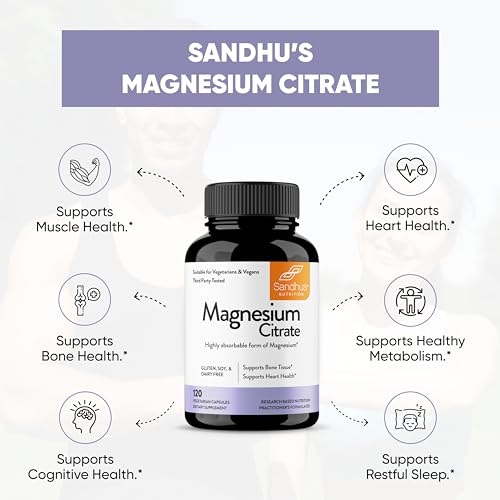 Sandhu's Magnesium Citrate Highly Absorbable Gluten, Soy Diary Free No Fillers
