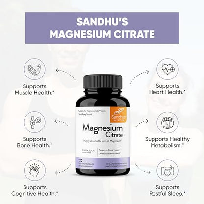 Sandhu's Magnesium Citrate Highly Absorbable Gluten, Soy Diary Free No Fillers
