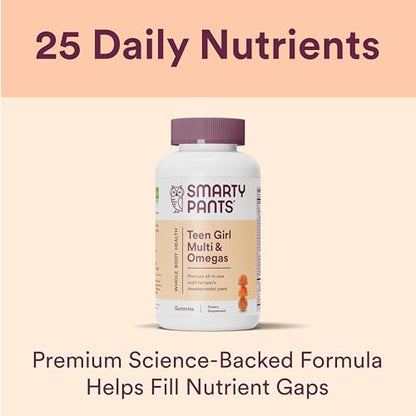 SmartyPants Teen Girl Multivitamin Gummies: Omega 3 Fish Oil (EPA/DHA), Vitamin D3