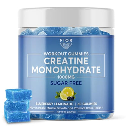 FIOR Sugar-Free Creatine Gummy - Best Creatine Monohydrate Chewable, 60 Count